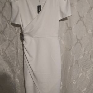 COPY - Express Puff Sleeve Wrap Front Sheath Dress
